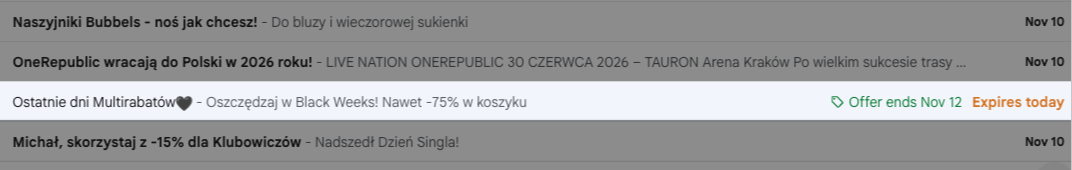 Example of a promotional email with a deal badge and an expiration date